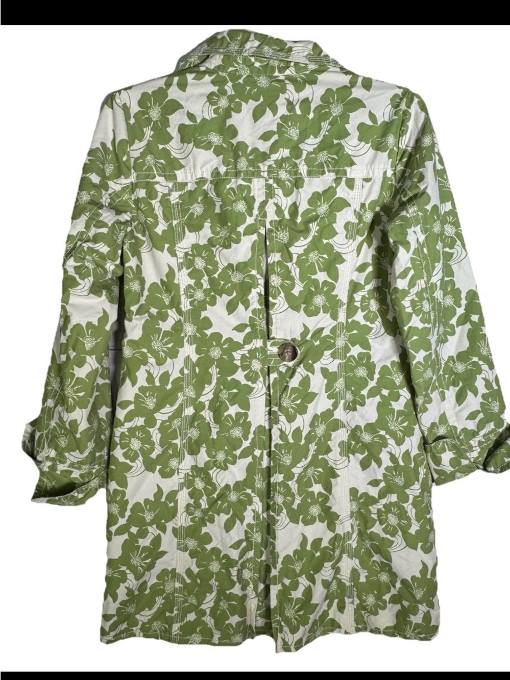 Eddie Bauer Green Floral Long Button Jacket Women’s Sz XS Lightweight - Picture 3 of 4